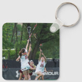 Lila Lacrosse Word-Schlüsselanhänger Schlüsselanhänger (Rückseite)