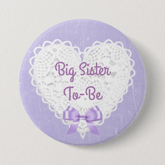 Lila Lacy Big Sister-to-Be-Baby-Duschtaste Button (Vorderseite)