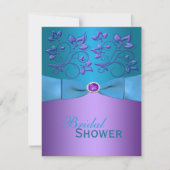 Lila, laden Türkis-BlumenBrautparty ein Einladung (Vorderseite)