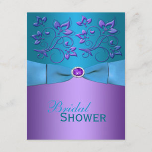 Lila, laden Türkis-BlumenBrautparty ein Einladung