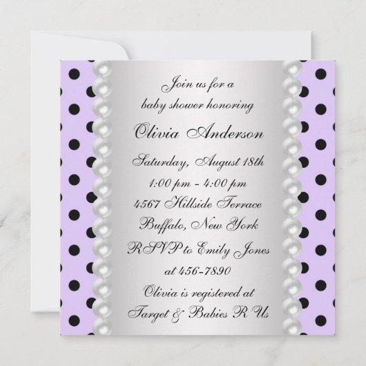 Lila Ladybug Babydusche Einladung (Rückseite)