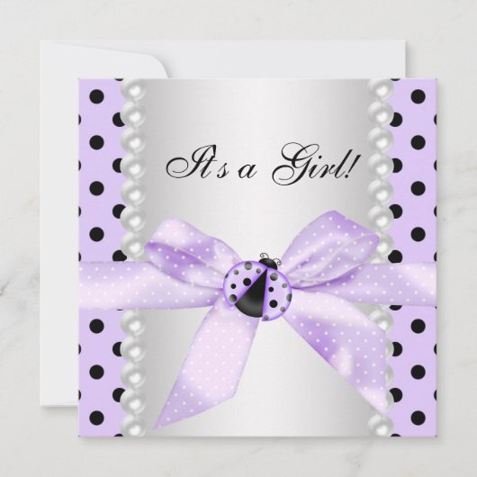 Lila Ladybug Babydusche Einladung (Vorderseite)