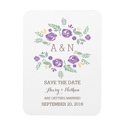 Lila-Land-Floral-Monogramm Save the Date Magnet (Vertikal)