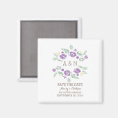 Lila-Land-Floral-Monogramm Save the Date Magnet (Vorderseite/Rückseite)