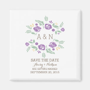 Lila-Land-Floral-Monogramm Save the Date Magnet