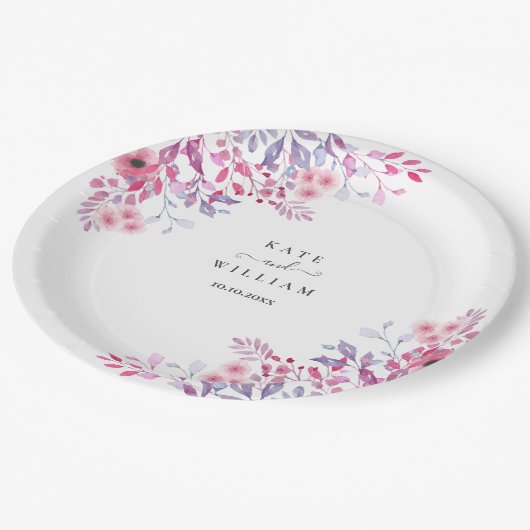 Lila Länder Wildblumen Blumenfarbe Pappteller (Schrägansicht)