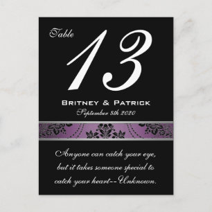 Lila Lapis Damask-Tischnummer Postkarte