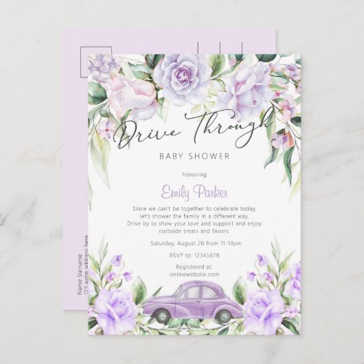 Lila Laufwerk durch die Blumendusche Einladungspostkarte (Vorne/Hinten)