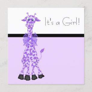 Lila Launenhaft Giraffe Baby Mädchen Dusche Einladung