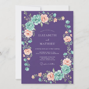 Lila Launische Rosenhochzeit Einladung