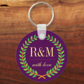Lila Laurel Wreath Monogram Wedding Schlüsselanhän Schlüsselanhänger (Vorderseite)