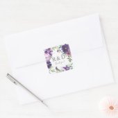 Lila Lava & Violet Floral Monogramm - Quadratischer Aufkleber (Umschlag)