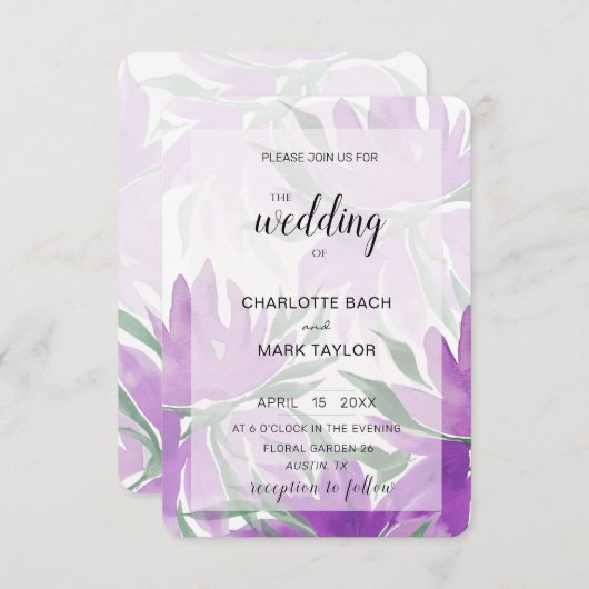 Lila Lavander Watercolor Elegante Einladung (Vorne/Hinten)