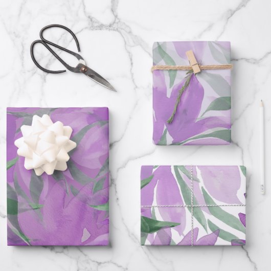 Lila Lavander Watercolor Elegante Geschenkpapier Set (Vorderseite)