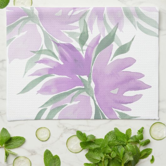 Lila Lavander Watercolor Elegante Geschirrtuch (Gefaltet)