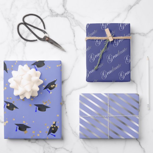 Lila Lavendel-Abschluss-Flachblatt-Set 3 Geschenkpapier Set (Vorderseite)