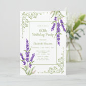 Lila Lavendel Antique Rahmen 60. Geburtstag Einladung (Stehend Vorderseite)