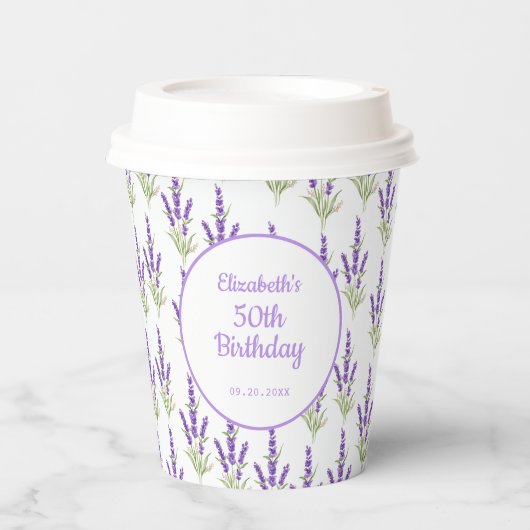 Lila Lavendel-Antiquitätenrahmen Geburtstag Pappbecher (Vorderseite)