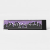 Lila Lavendel & Black Glitzer Tropfen Schreibtisch Schreibtischnamensplakette (Vorderseite )