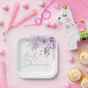 Lila Lavendel Bläschen Schöne Babydusche Pappteller