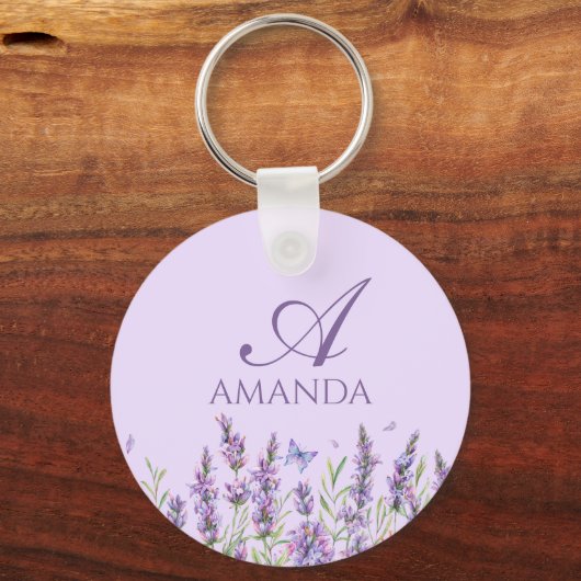 Lila Lavendel-Blume anpassen Schlüsselanhänger (Vorderseite)