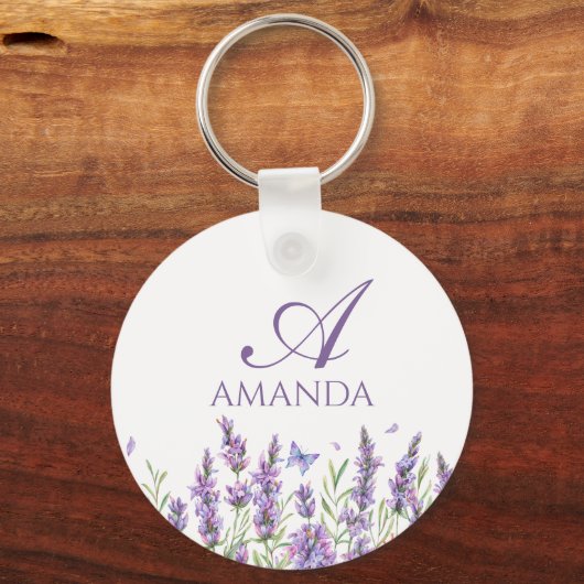 Lila Lavendel-Blume anpassen Schlüsselanhänger (Rückseite)