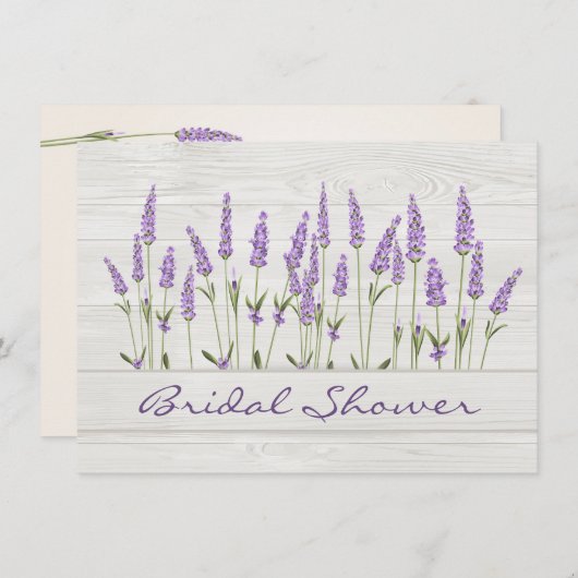 Lila Lavendel-Blume auf Holz-Brautparty Einladung (Vorne/Hinten)