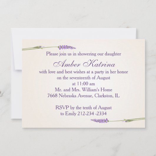 Lila Lavendel-Blume auf Holz-Brautparty Einladung (Rückseite)