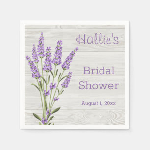 Lila Lavendel-Blume auf Holz-Brautparty Serviette