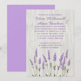 Lila Lavendel-Blume auf Holzhochzeit Einladung