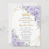 Lila Lavendel Blume Gold Quinceñera Einladung (Vorderseite)