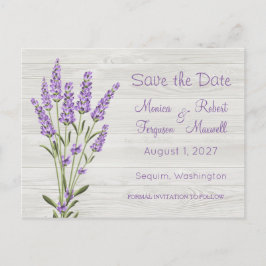 Lila Lavendel-Blume Save the Date auf Holz Postkarte