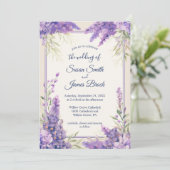 Lila Lavendel-Blume, verpackt in einem Rahmen Einladung (Stehend Vorderseite)