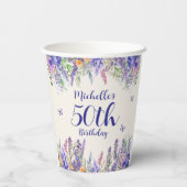 Lila Lavendel Blumen 50. Geburtstag Pappbecher (Rückseite)