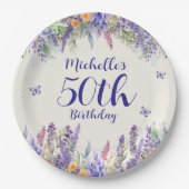 Lila Lavendel Blumen 50. Geburtstag Pappteller (Vorderseite)