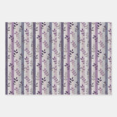 Lila Lavendel Blumen Botanische Streifen Geburtsta Geschenkpapier Set (Vorderseite)