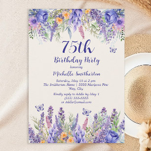 Lila Lavendel Blumen Gartenparty 75. Geburtstag Einladung