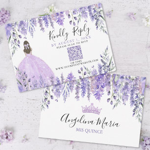 Lila Lavendel Blumen Quinceanera QR Code RSVP Karte