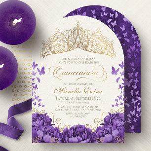 Lila Lavendel Blumen-Tiara Quinceanera Einladung