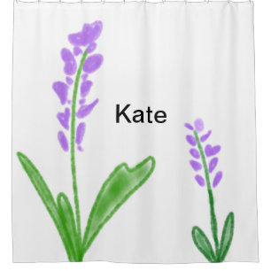 Lila Lavendel Blumen Wasserfarbe Name Text hinzufü Duschvorhang
