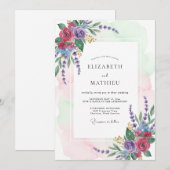 Lila Lavendel Blumenbogen Hochzeit Einladung (Vorne/Hinten)