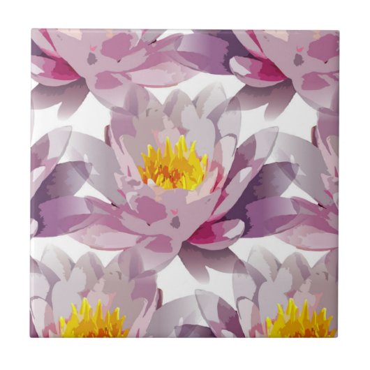 Lila Lavendel-Blumendesign Gelbe Blume Fliese (Vorderseite)