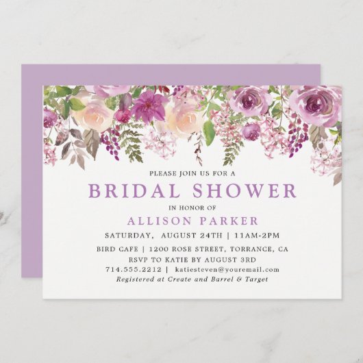 Lila Lavendel Blumendusche Einladung (Vorne/Hinten)