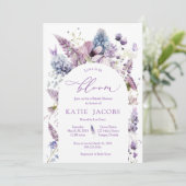Lila + Lavendel Blumendusche Einladung (Stehend Vorderseite)