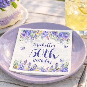 Lila-Lavendel-Blumengarten-Party 50. Geburtstag Serviette