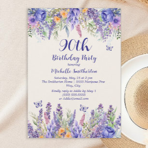 Lila-Lavendel-Blumengarten-Party 90. Geburtstag Einladung