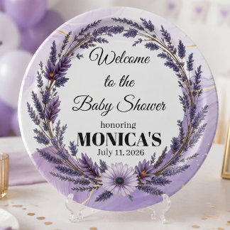 lila Lavendel-Blumenkranz Baby Shower Pappteller
