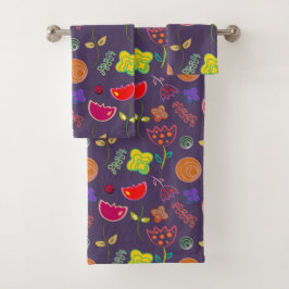 Lila Lavendel Blumenkunst Moderne Badhandtuch Set