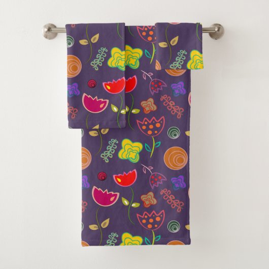 Lila Lavendel Blumenkunst Moderne Badhandtuch Set (Insitu)