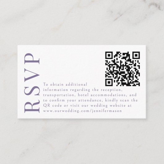 Lila Lavendel-Blütenhochzeit RSVP QR-Codelkarten Begleitkarte (Vorderseite)